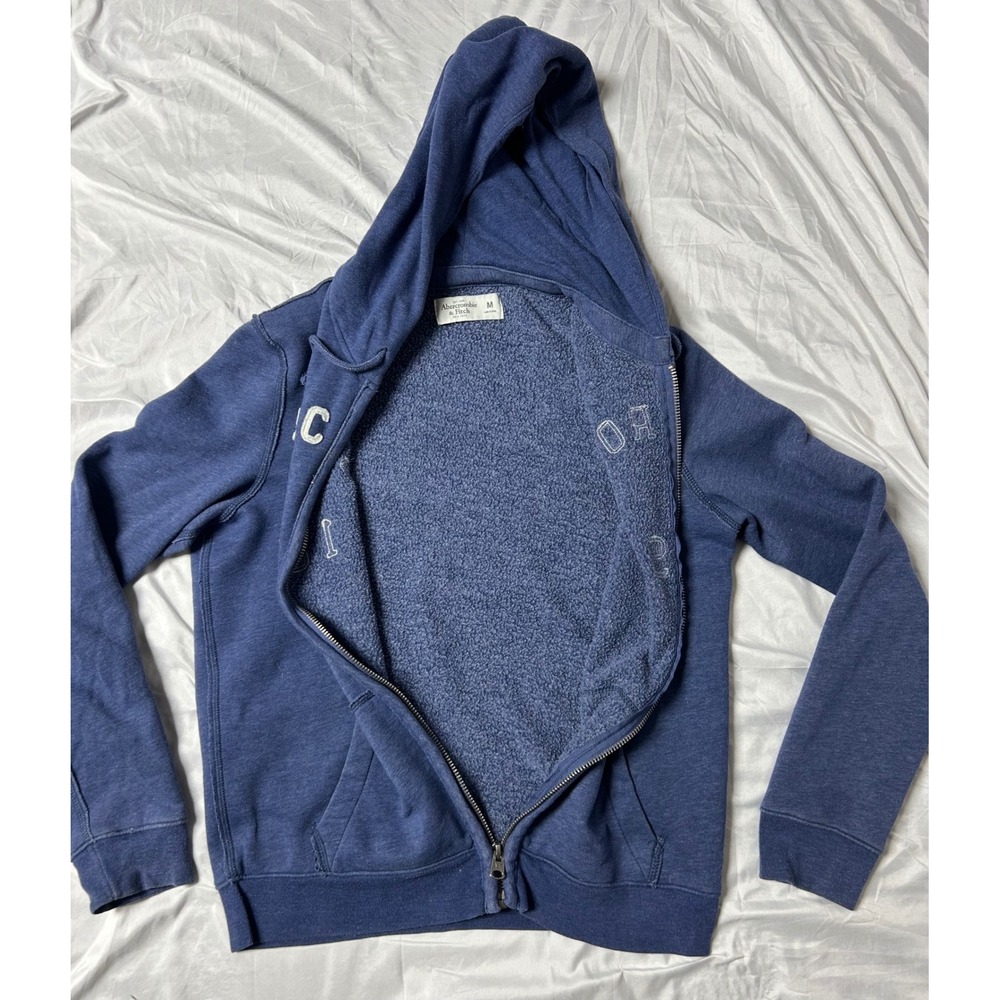 Abercrombie & Fitch Mens Full Zip Hoodie Blue Applique Logo Sweatshirt Medium - Picture 6 of 13